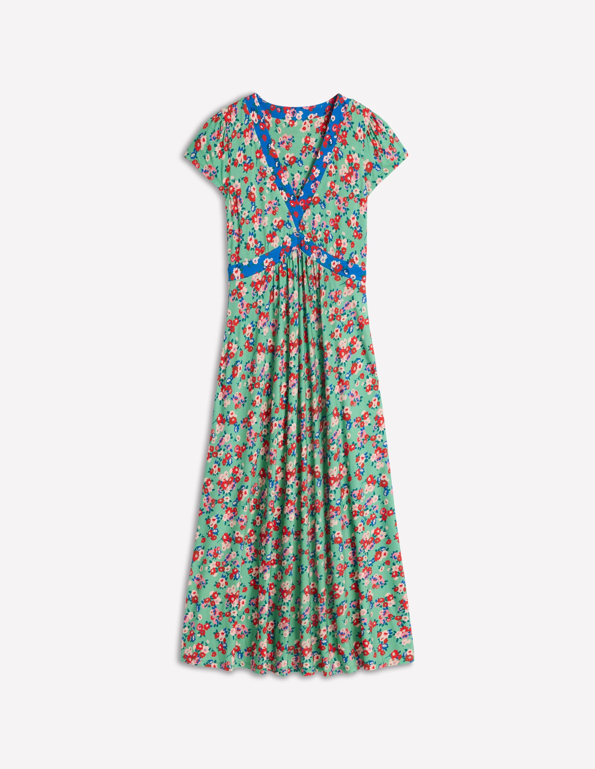 Bias Cut Jersey Midi Dress-Jade, Painterly Posy-5