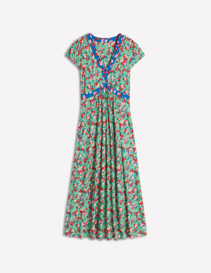 Bias Cut Jersey Midi Dress-Jade, Painterly Posy-5