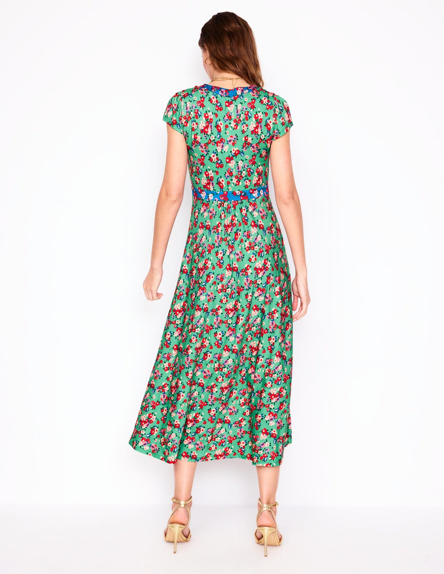 Bias Cut Jersey Midi Dress-Jade, Painterly Posy