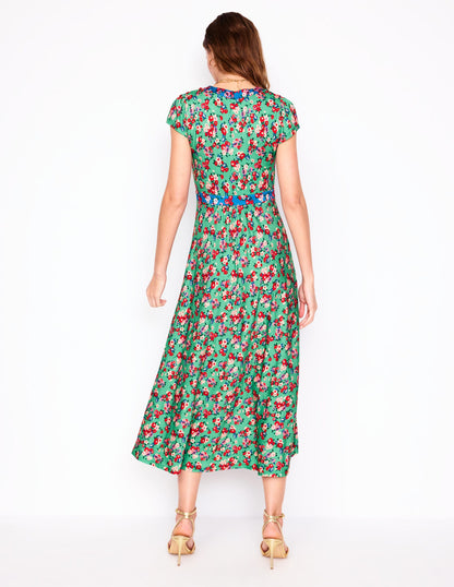 Bias Cut Jersey Midi Dress-Jade, Painterly Posy-3