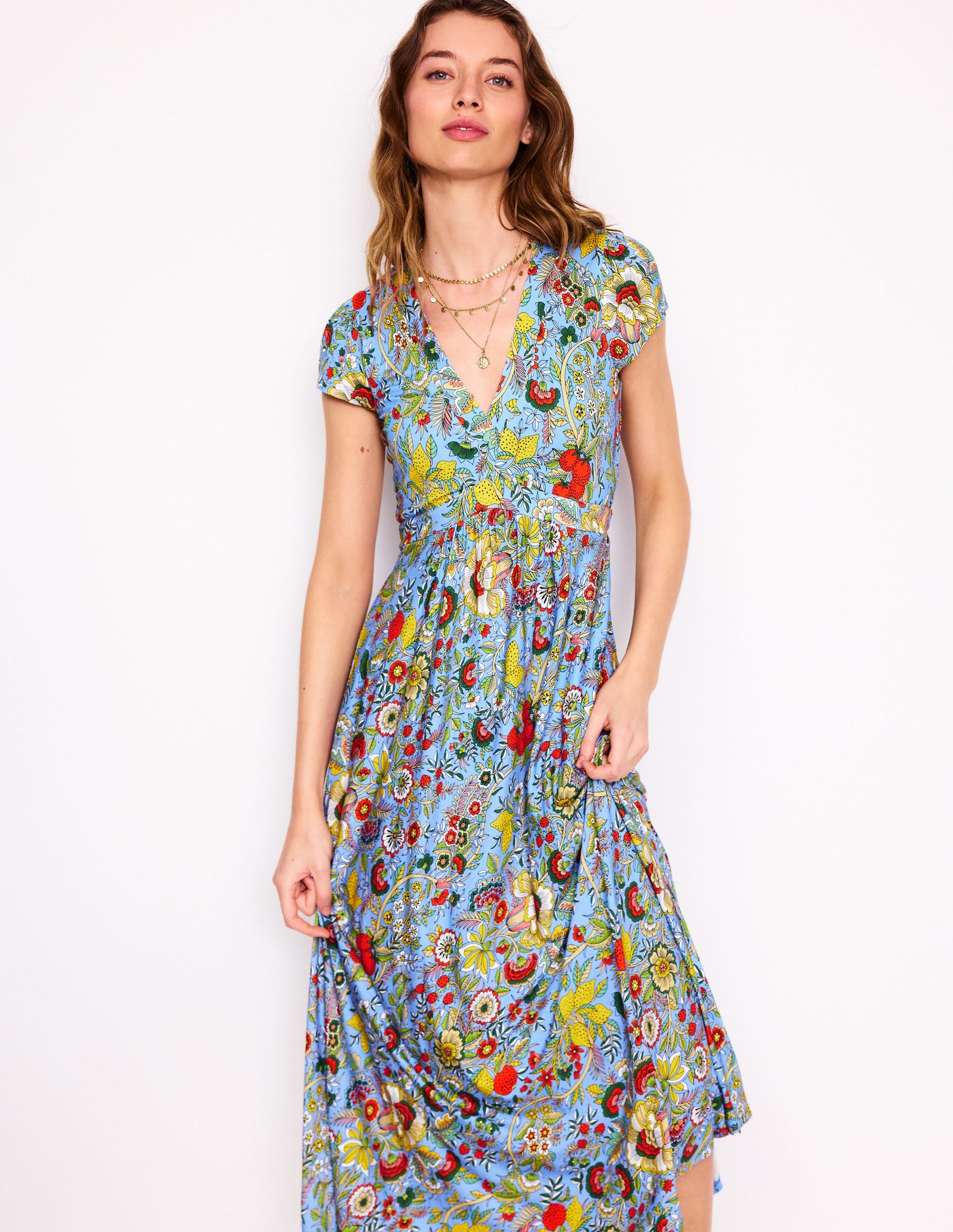 Bias Cut Jersey Midi Dress-Multi, Citrus Vine-1