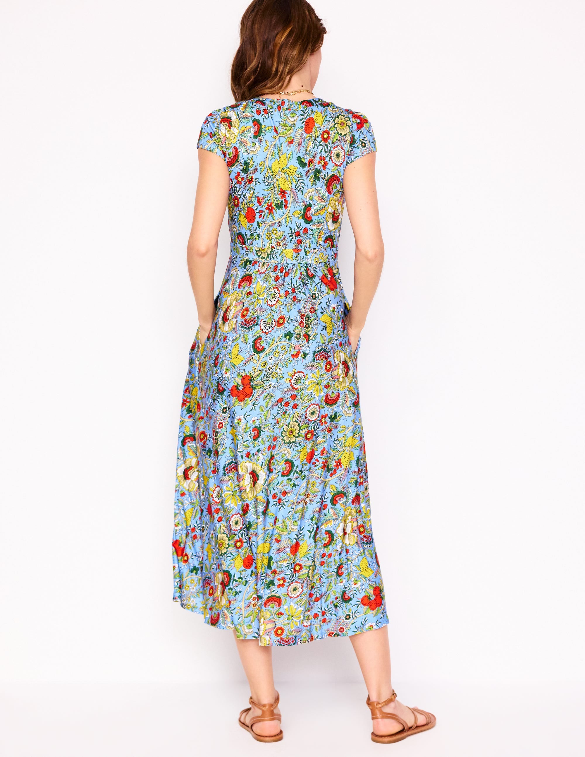 Bias Cut Jersey Midi Dress-Multi, Citrus Vine - Image 3