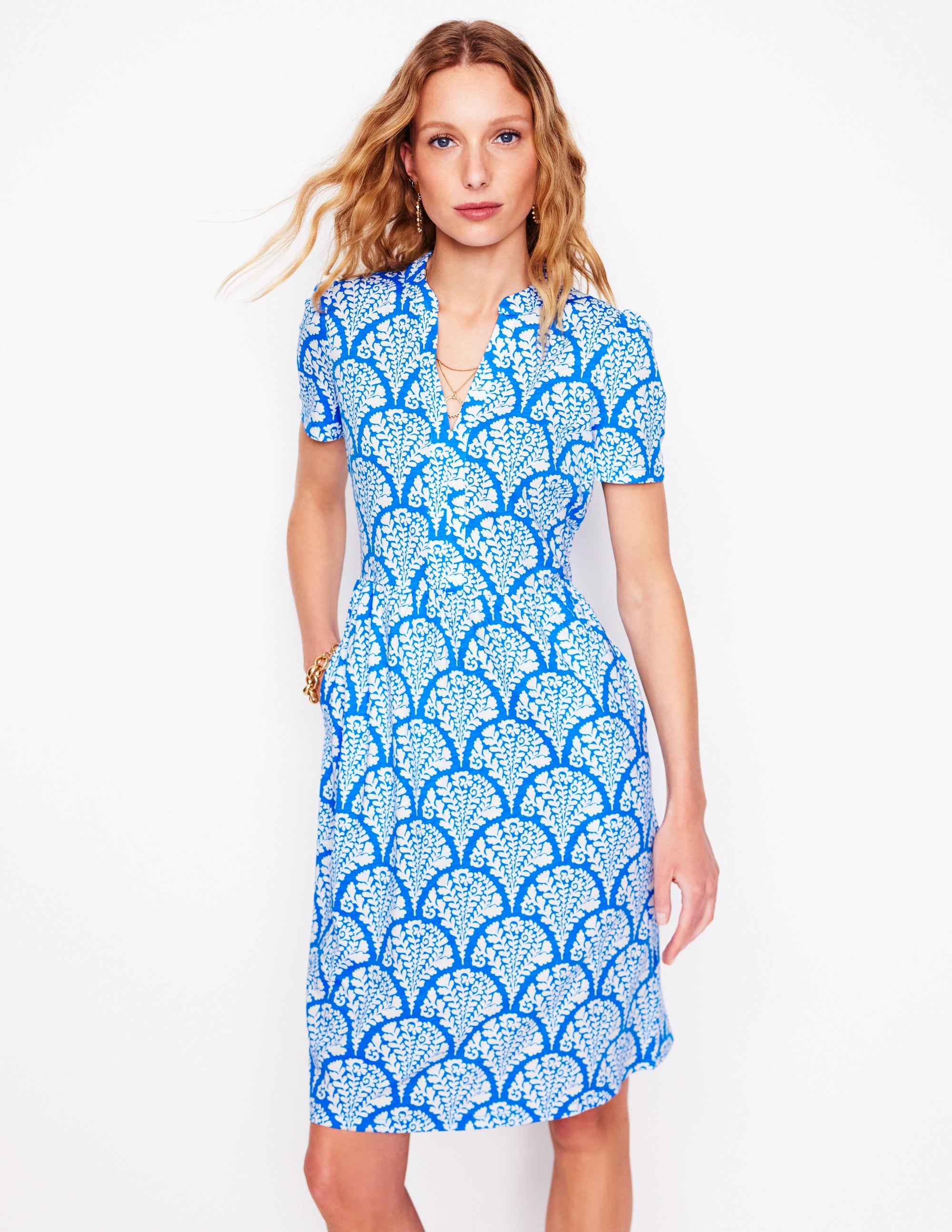 Naomi Short Sleeve Dress-Cerulean Blue, Blossomy - Image 1