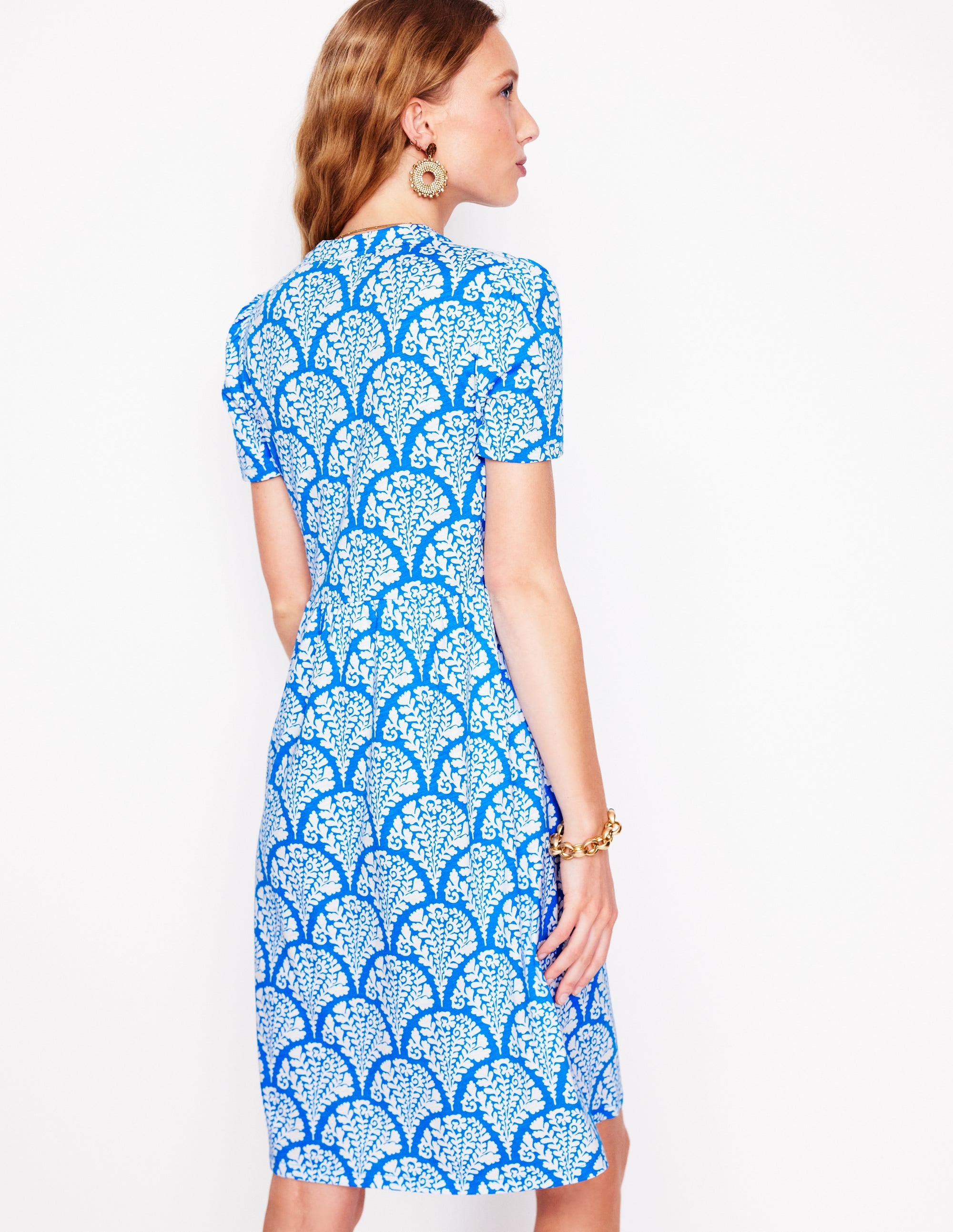 Naomi Short Sleeve Dress-Cerulean Blue, Blossomy - Image 4