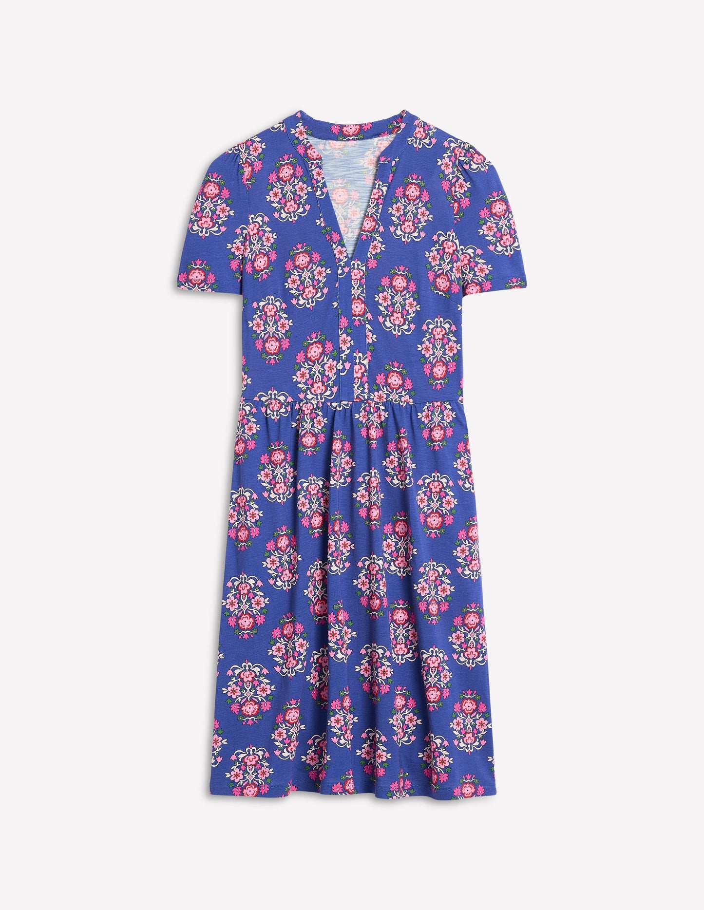 Naomi Short Sleeve Dress-Bright Blue, Wildflower Stamp