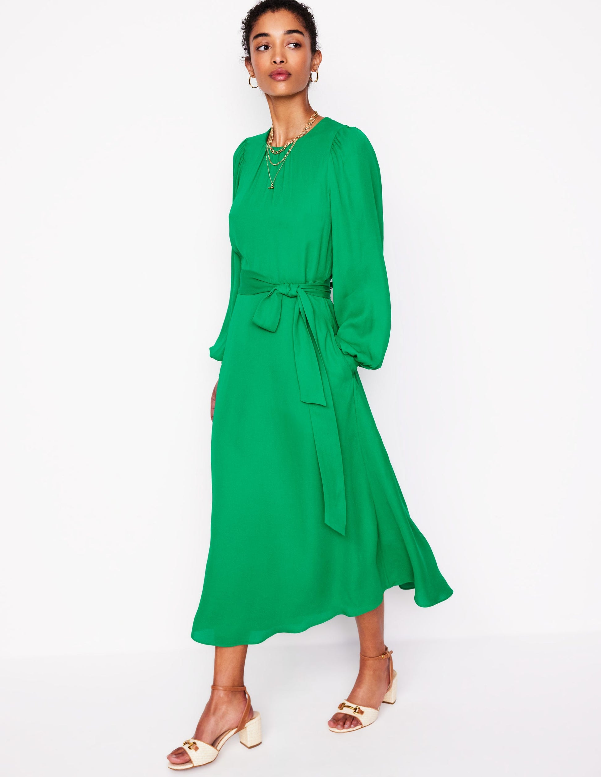 Blouson Sleeve Midi Dress-Rich Emerald | Boden USA Blouson Sleeve Midi Dress-Rich Emerald | Boden USA