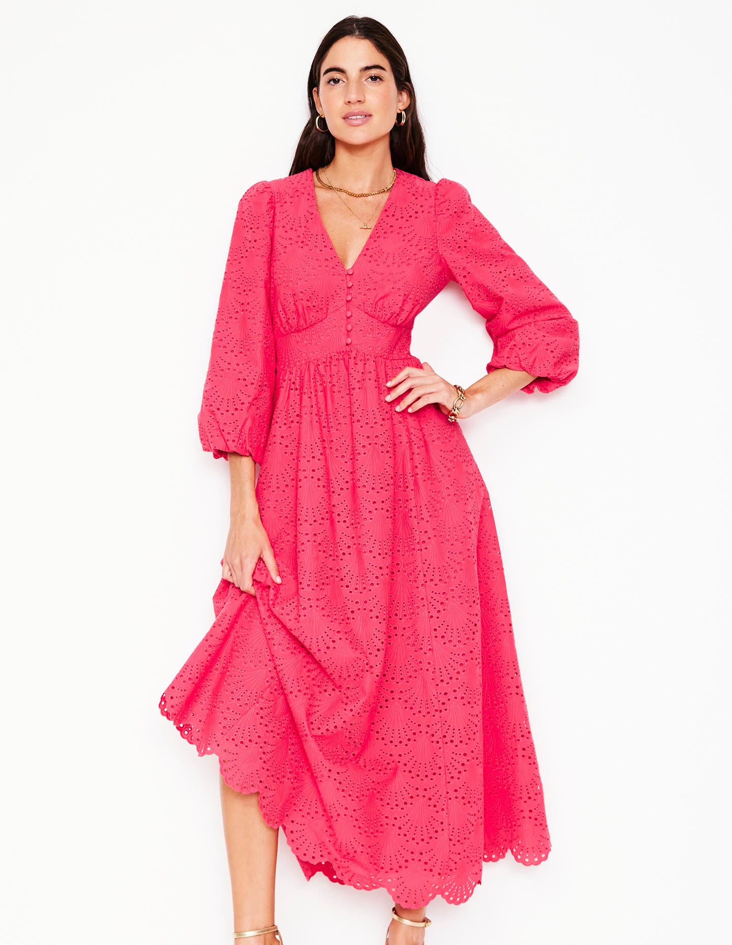 Lola Broderie Maxi Dress-Camelia Pink - Image 5