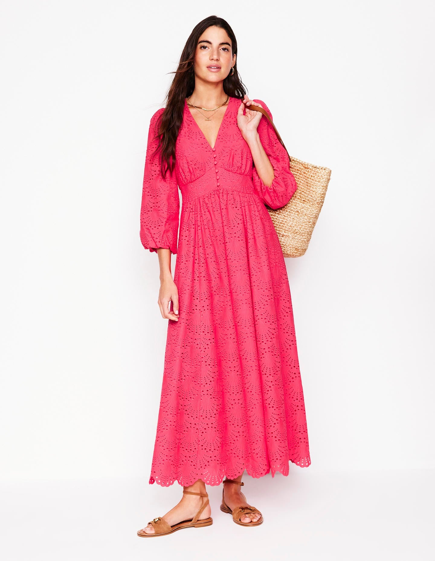 Lola Broderie Maxi Dress-Camelia Pink - Image 6