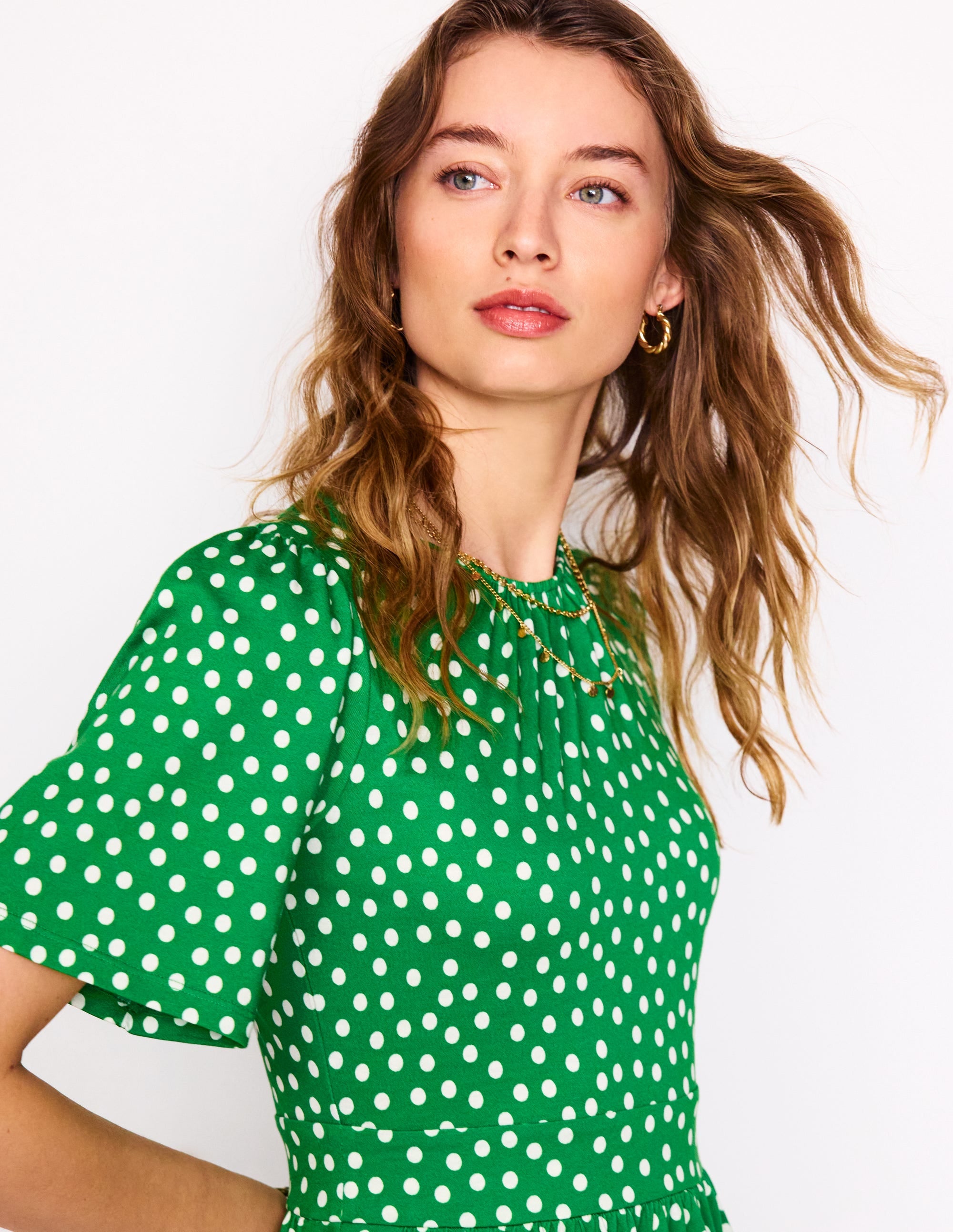 Louisa Short Jersey Dress-Lime Juice Green, Abstract Dot - Image 2