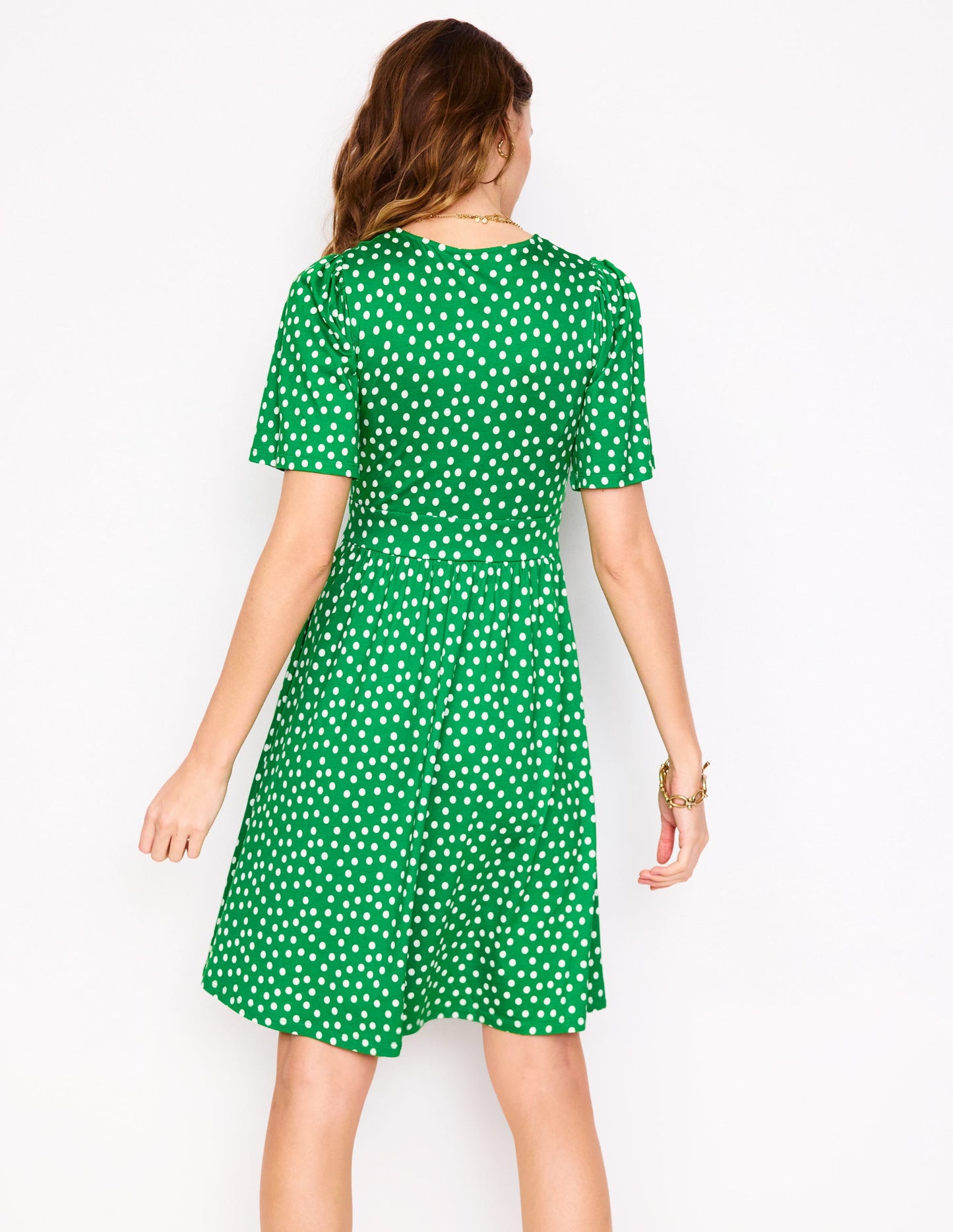 Louisa Short Jersey Dress-Lime Juice Green, Abstract Dot