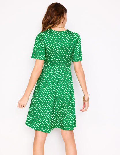 Louisa Short Jersey Dress-Lime Juice Green, Abstract Dot