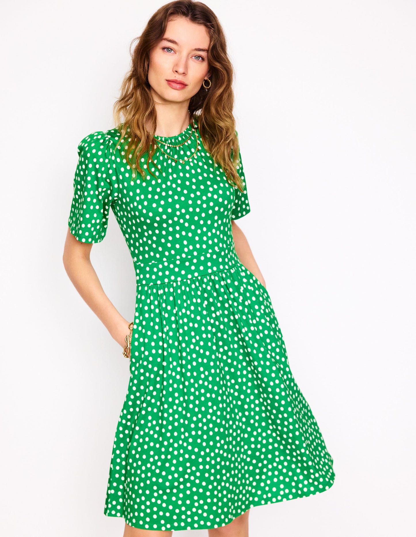 Louisa Short Jersey Dress-Lime Juice Green, Abstract Dot