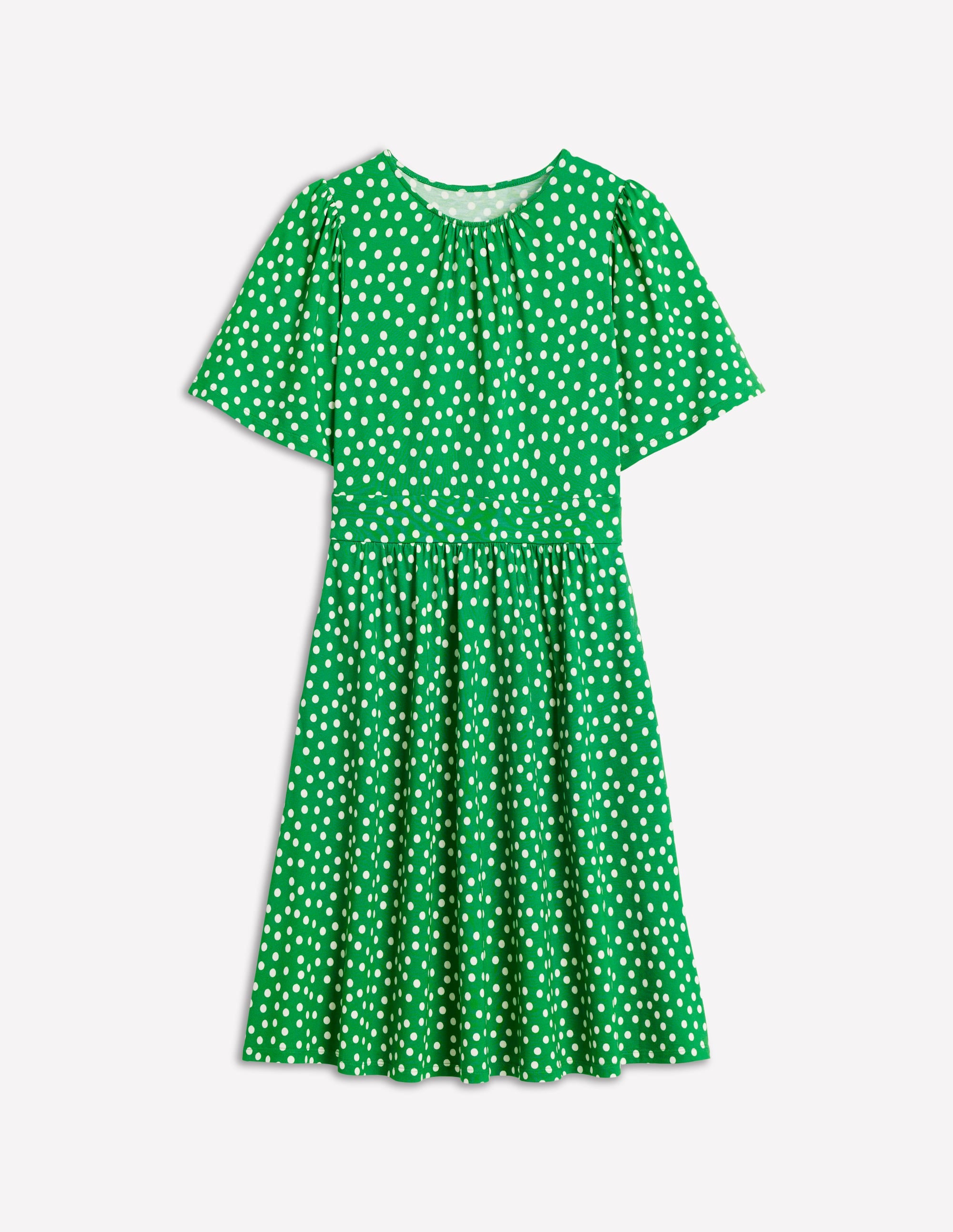 Louisa Short Jersey Dress-Lime Juice Green, Abstract Dot - Image 5