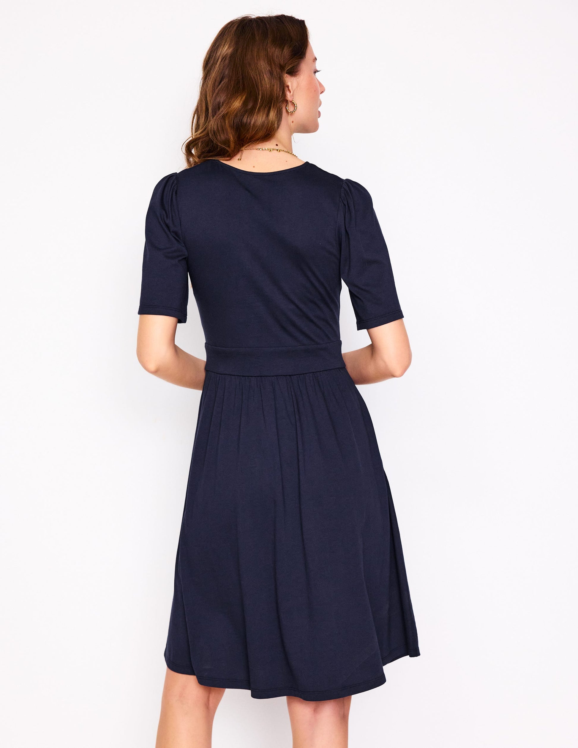 Louisa Short Jersey Dress-Navy | Boden USA Louisa Short Jersey Dress-Navy | Boden USA