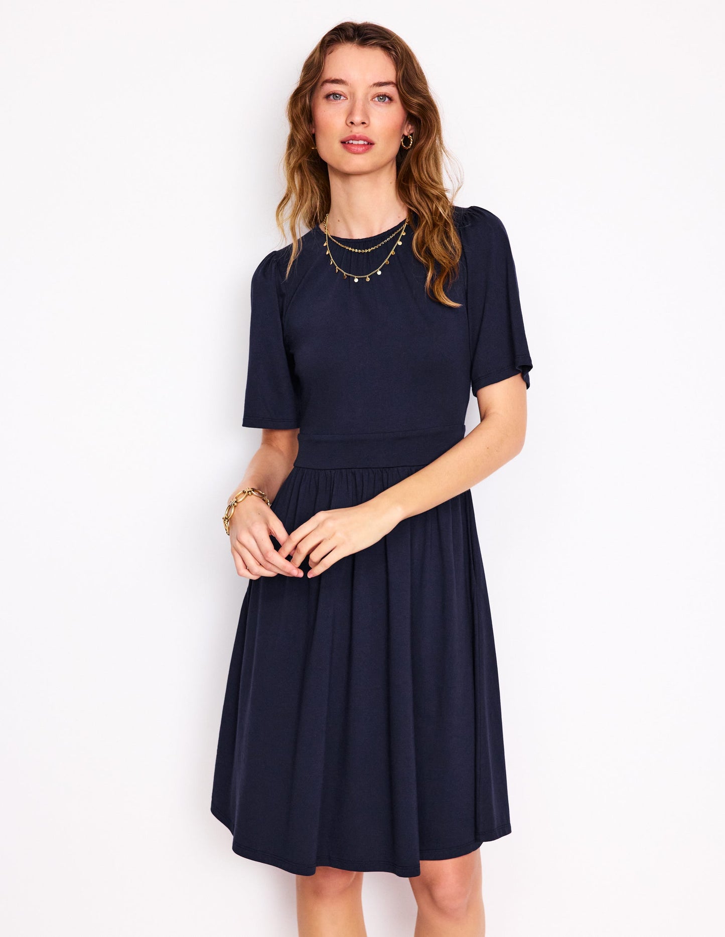 Louisa Short Jersey Dress-Navy