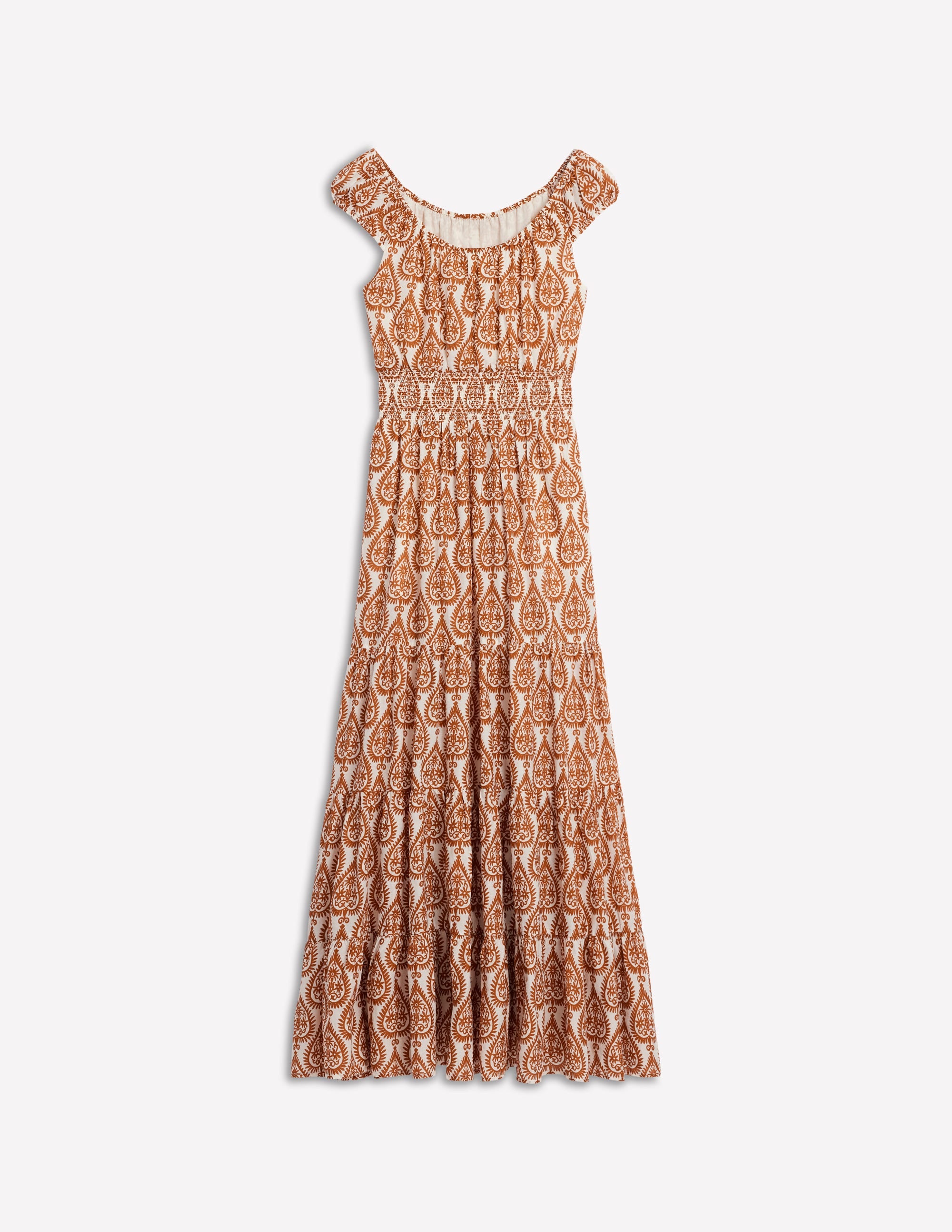 Scoop Cotton Tiered Dress-Cognac, Ornate Geo - Image 6