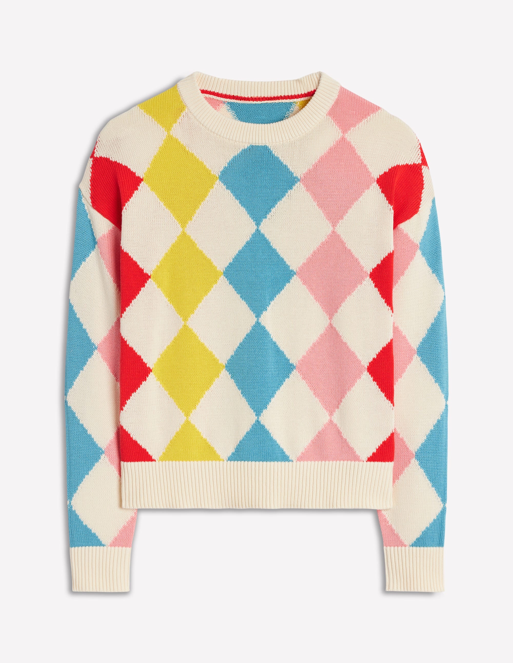 Cotton Argyle Sweater-Pink, Light Blue Argyle - Image 6