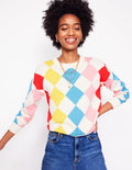 Cotton Argyle Sweater-Pink, Light Blue Argyle