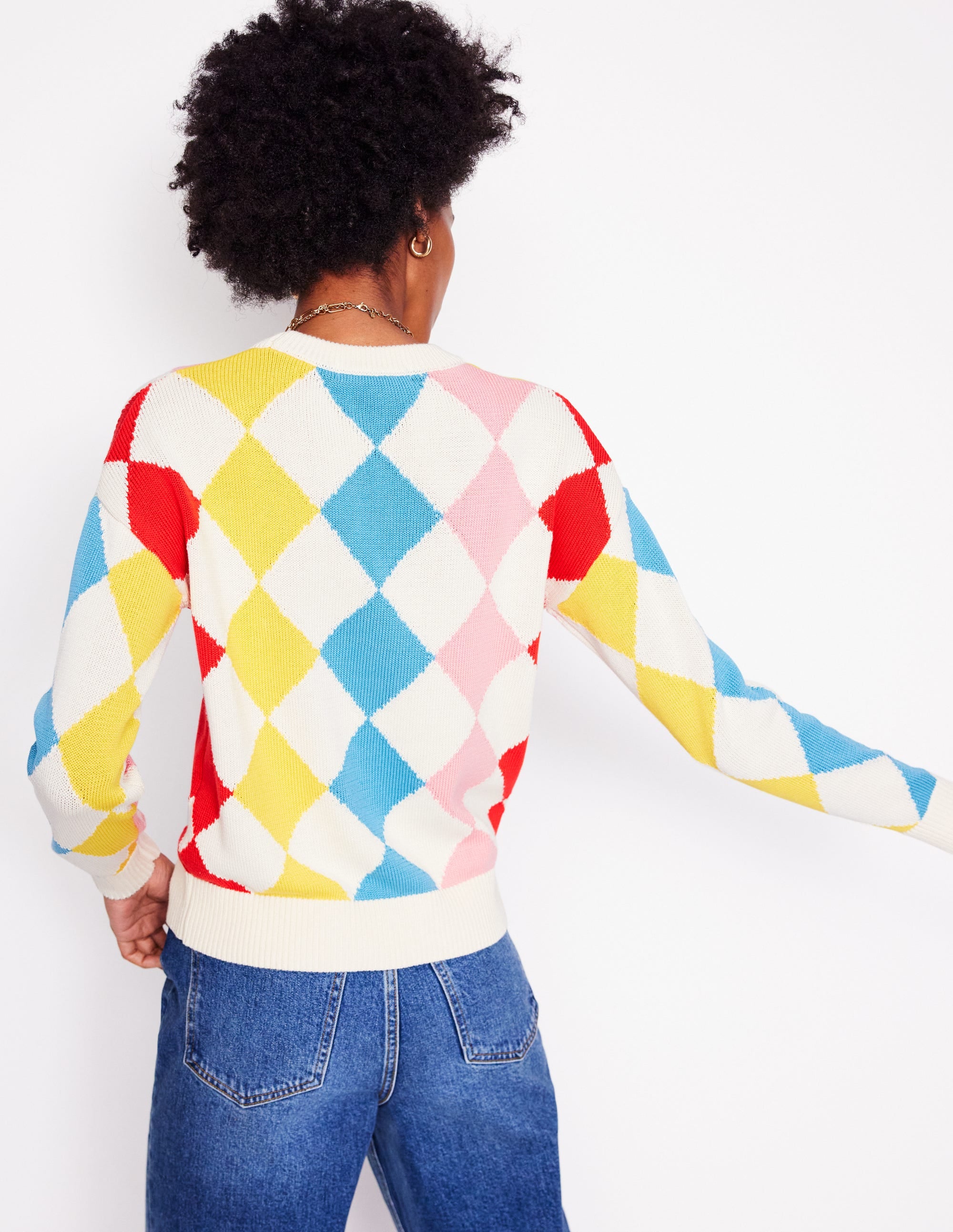 Cotton Argyle Sweater-Pink, Light Blue Argyle - Image 3