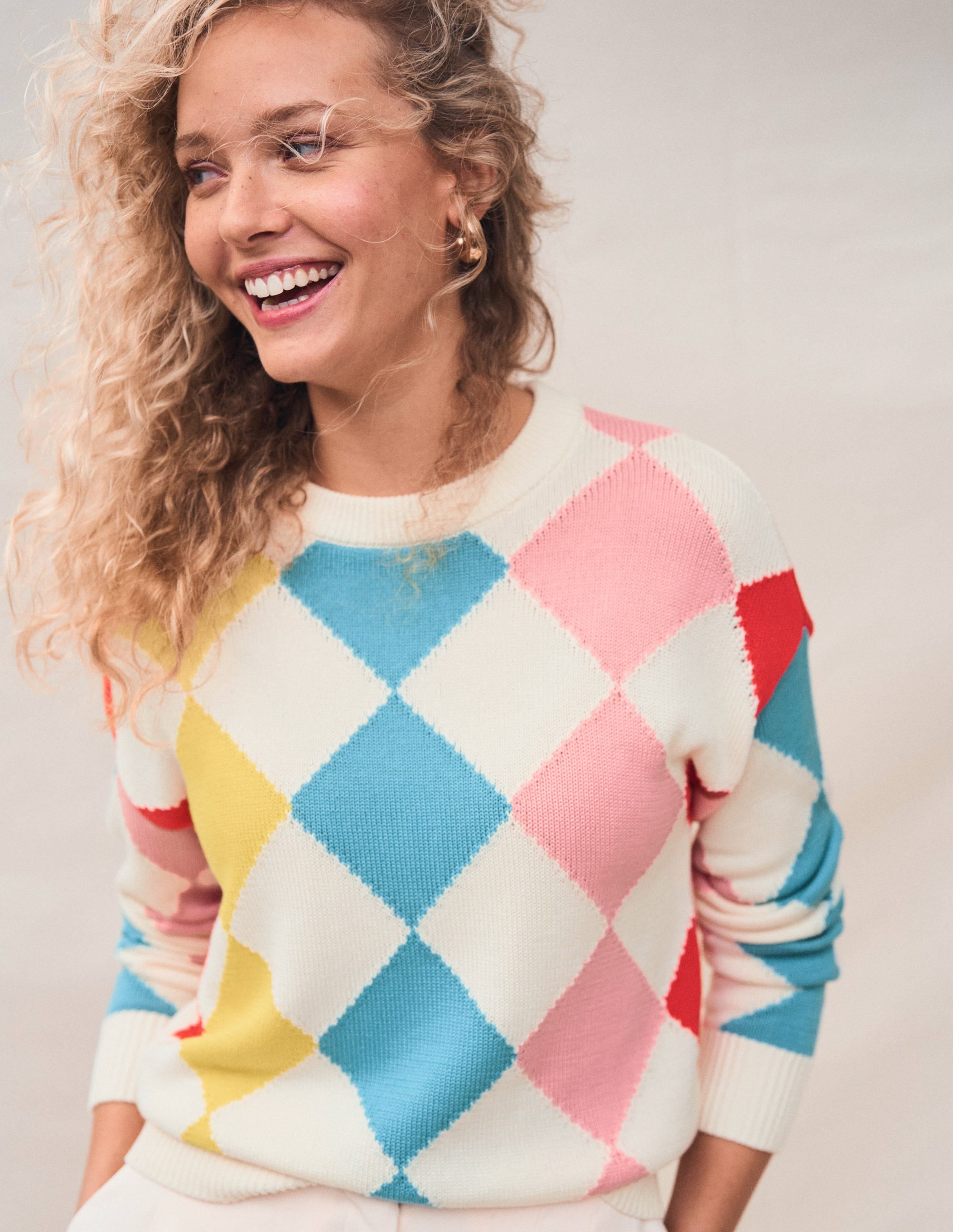 Cotton Argyle Sweater-Pink, Light Blue Argyle - Image 5