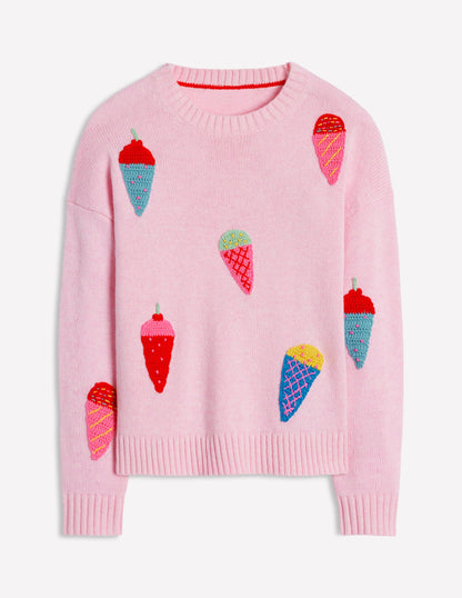 Novelty Embroidered Sweater-Soft Pink