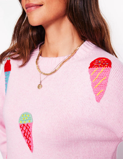 Novelty Embroidered Sweater-Soft Pink