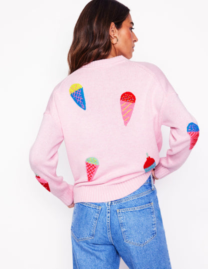 Novelty Embroidered Sweater-Soft Pink