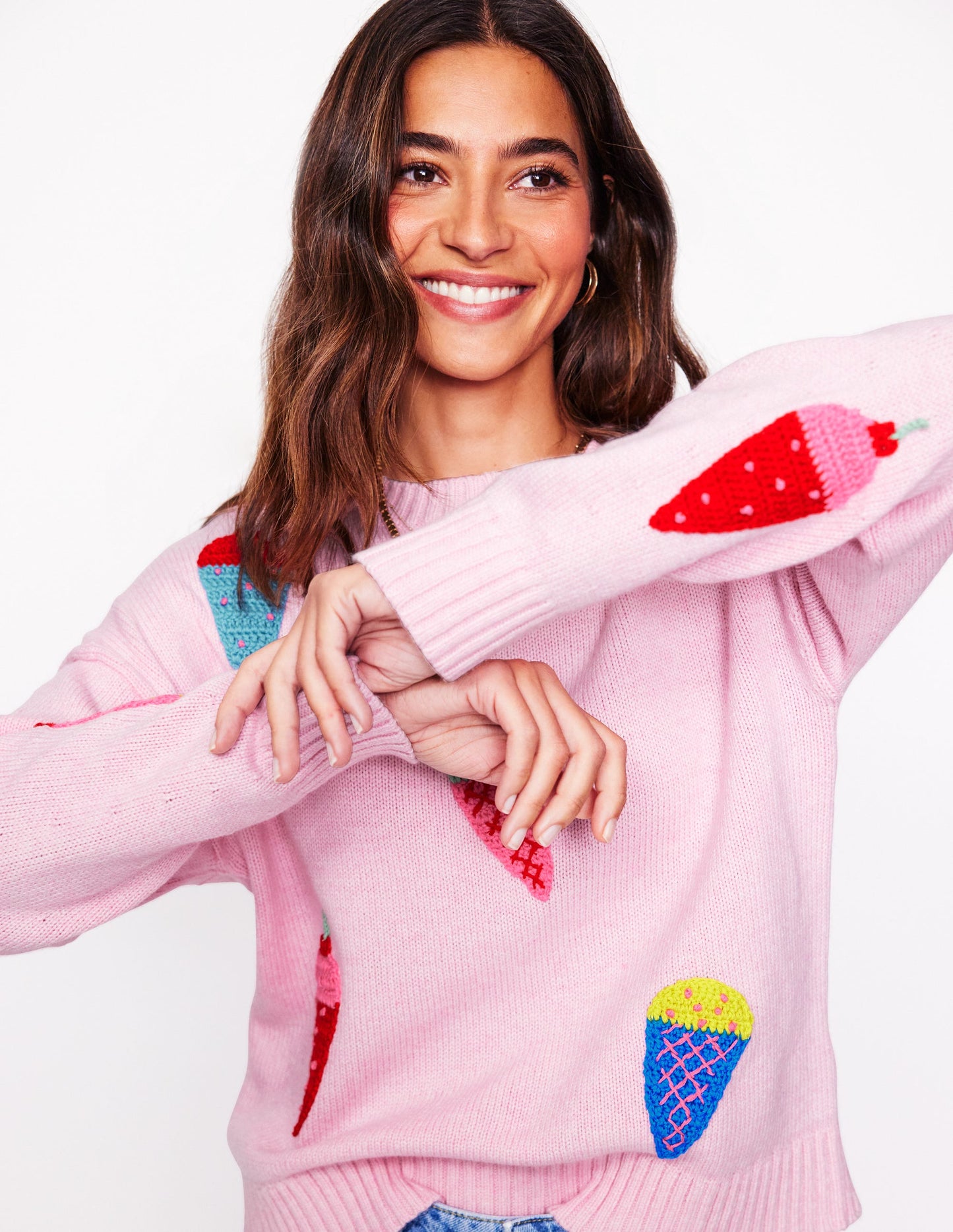 Novelty Embroidered Sweater-Soft Pink