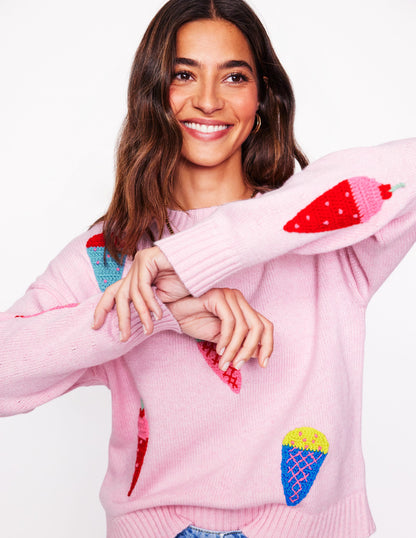 Novelty Embroidered Sweater-Soft Pink