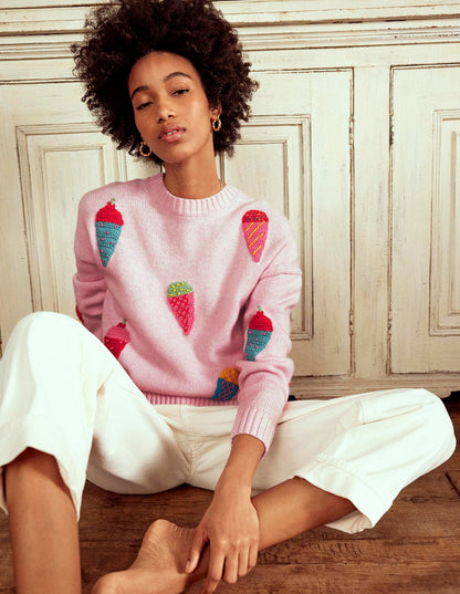 Novelty Embroidered Sweater-Soft Pink