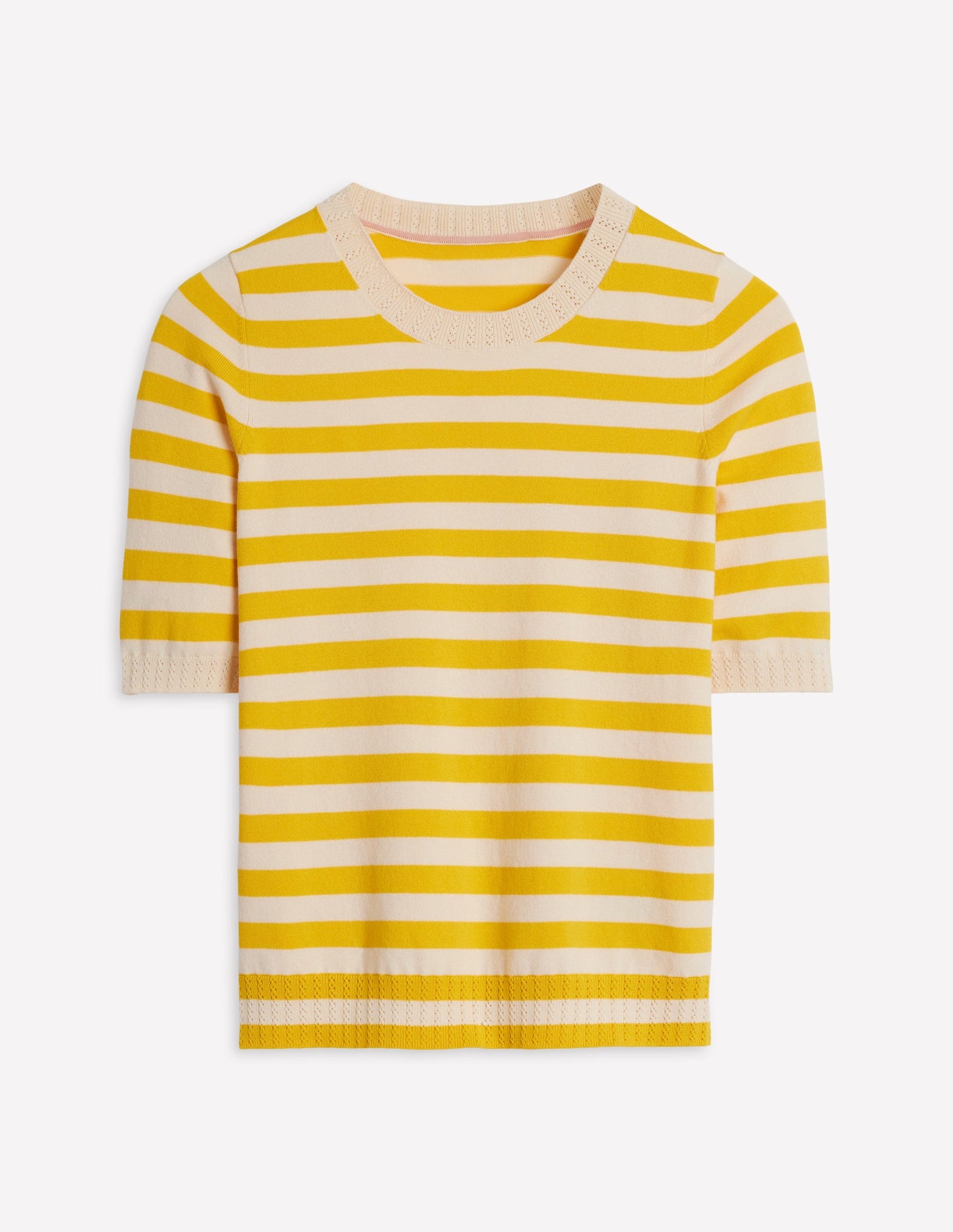 Emilia Cotton Crew T-shirt-Yellow and Ivory Stripe