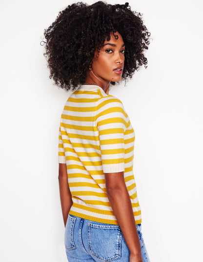 Emilia Cotton Crew T-shirt-Yellow and Ivory Stripe