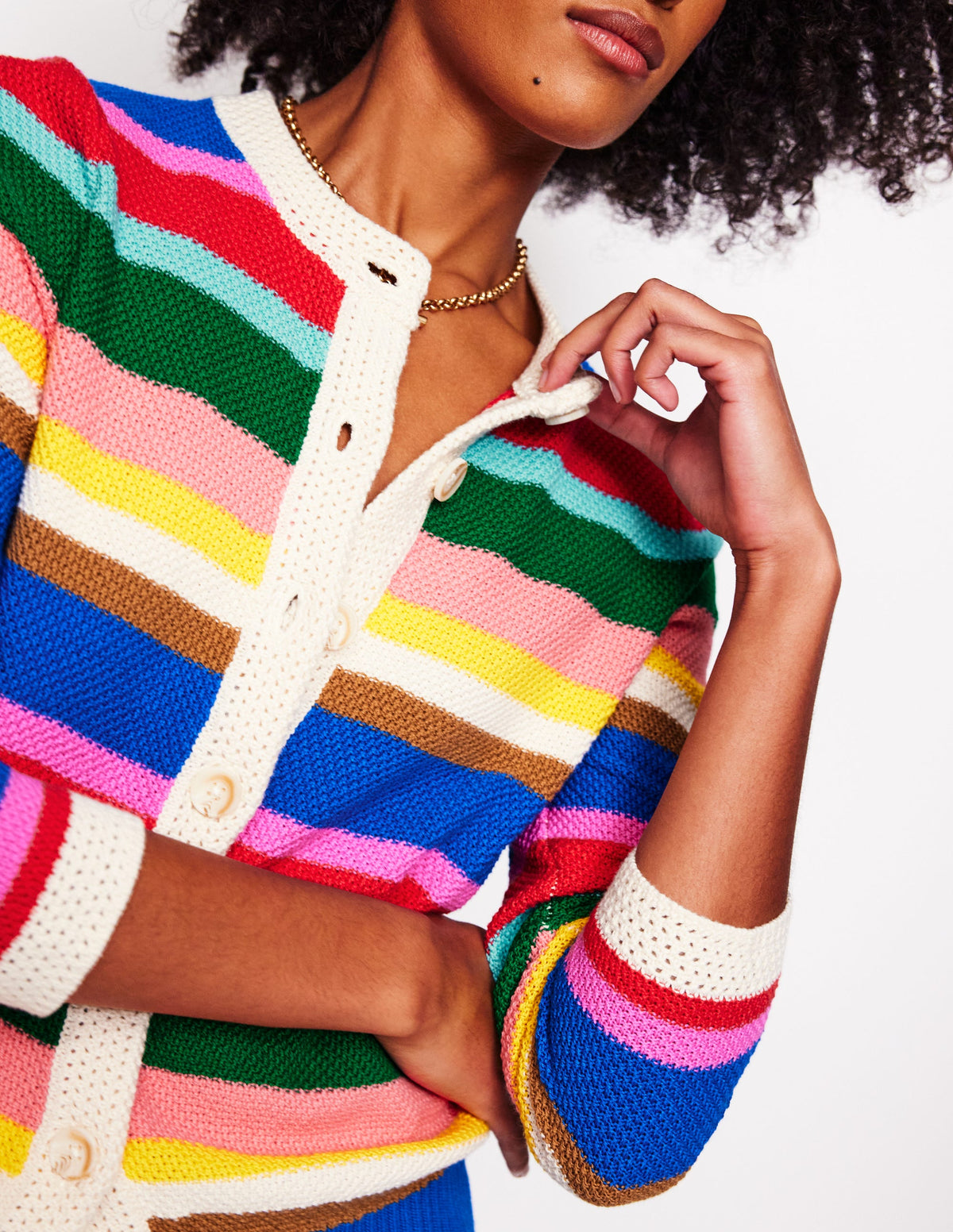 Callie Crochet Trim Cardigan-Bright Rainbow Stripe Large - Image 3