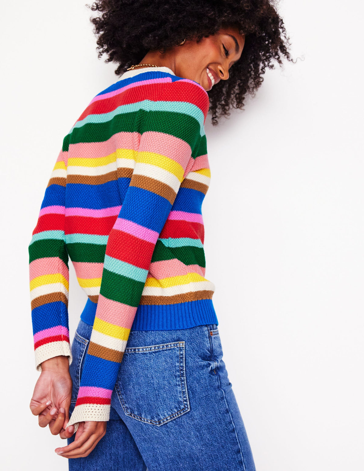 Callie Crochet Trim Cardigan-Bright Rainbow Stripe Large - Image 4