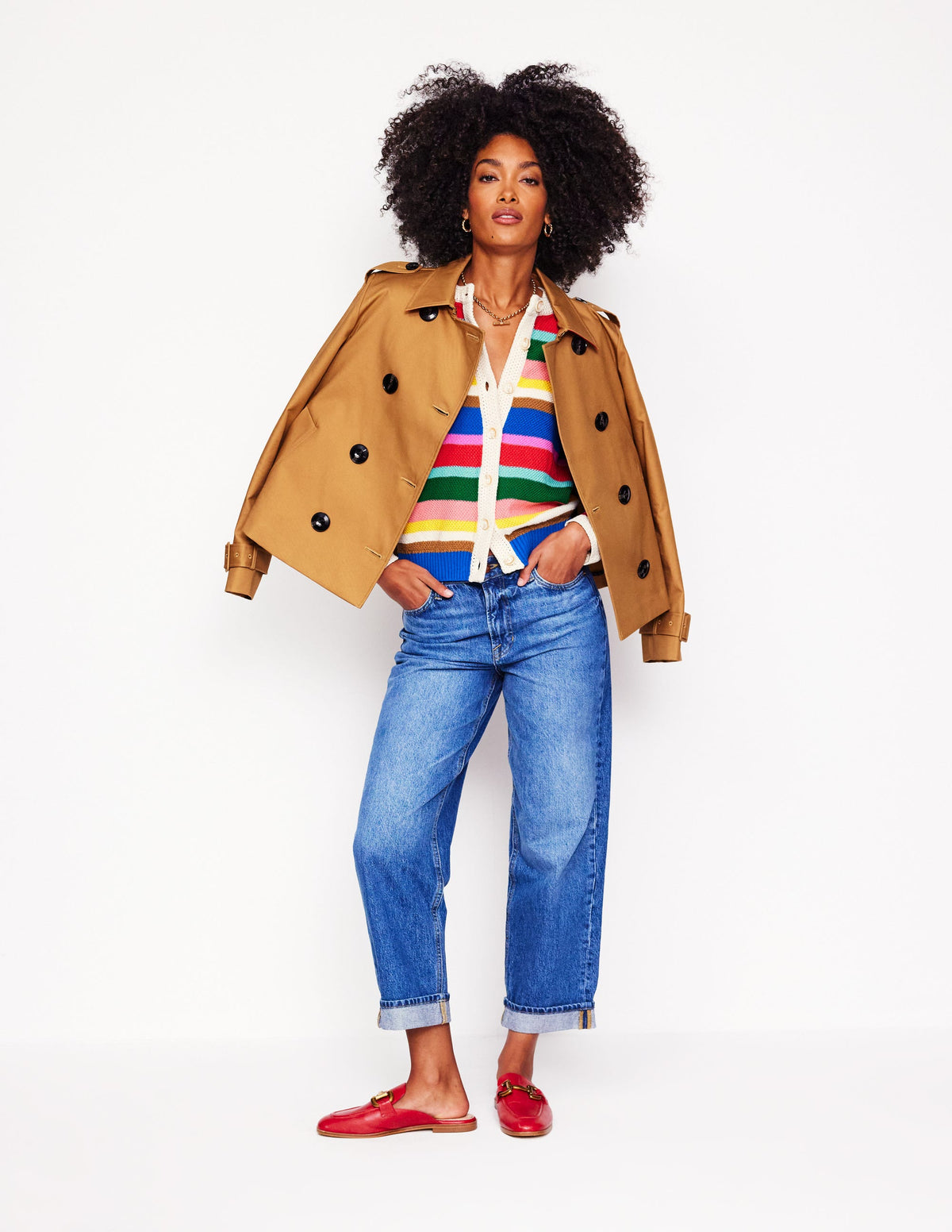 Callie Crochet Trim Cardigan-Bright Rainbow Stripe Large - Image 5