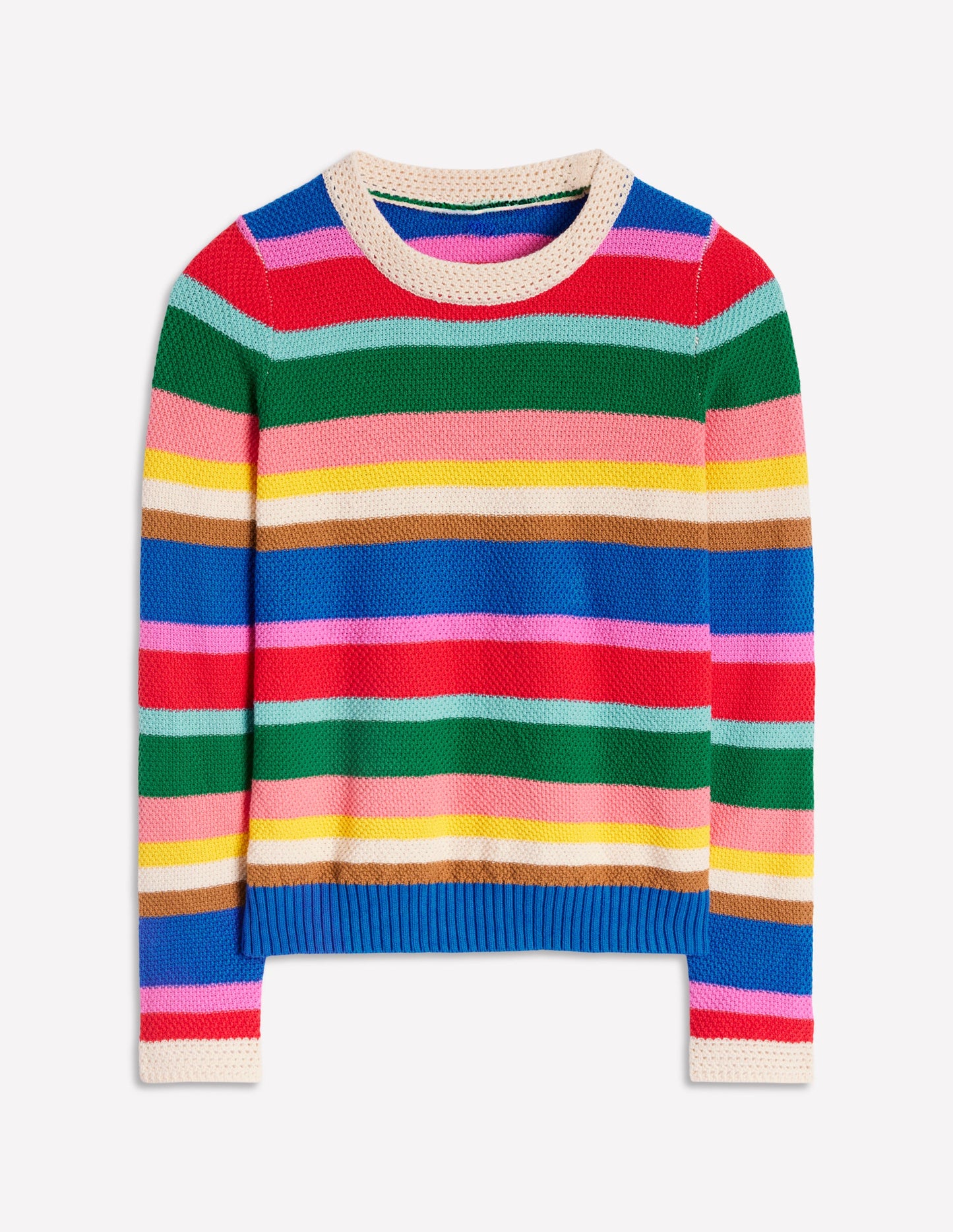 Callie Crochet Trim Sweater-Bright Rainbow Stripe Large