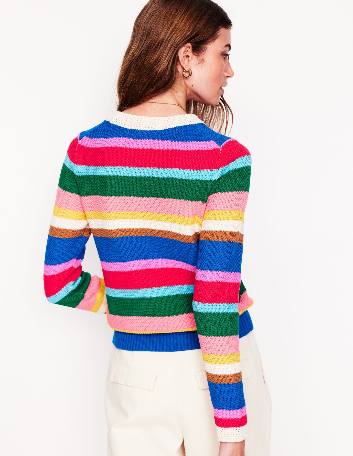 Callie Crochet Trim Sweater-Bright Rainbow Stripe Large