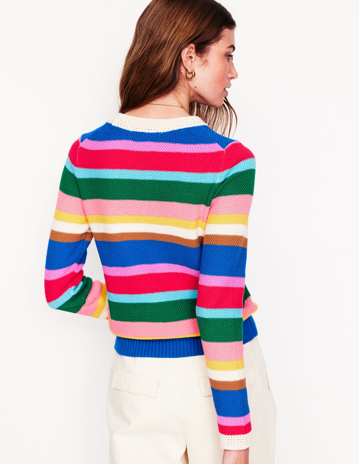 Callie Crochet Trim Sweater-Bright Rainbow Stripe Large - Image 4