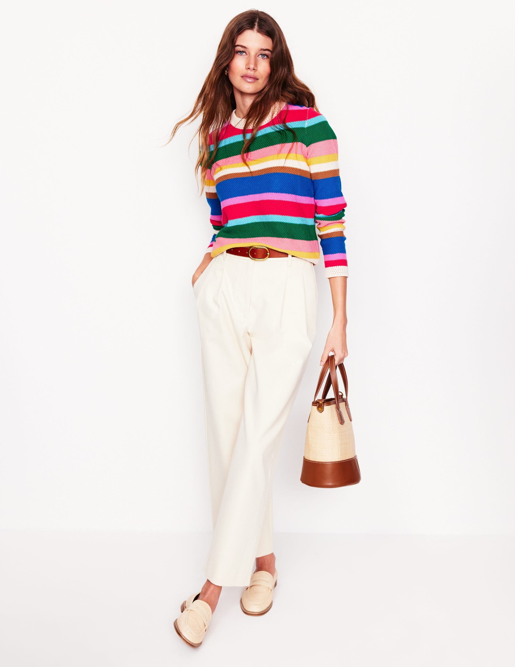 Callie Crochet Trim Sweater-Bright Rainbow Stripe Large - Image 5