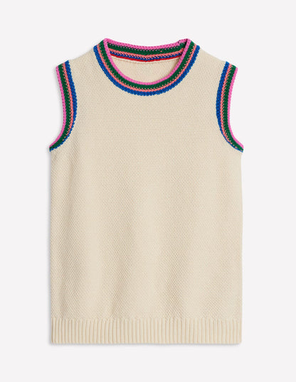 Callie Crochet Trim Tank-Warm Ivory, Rainbow Trim