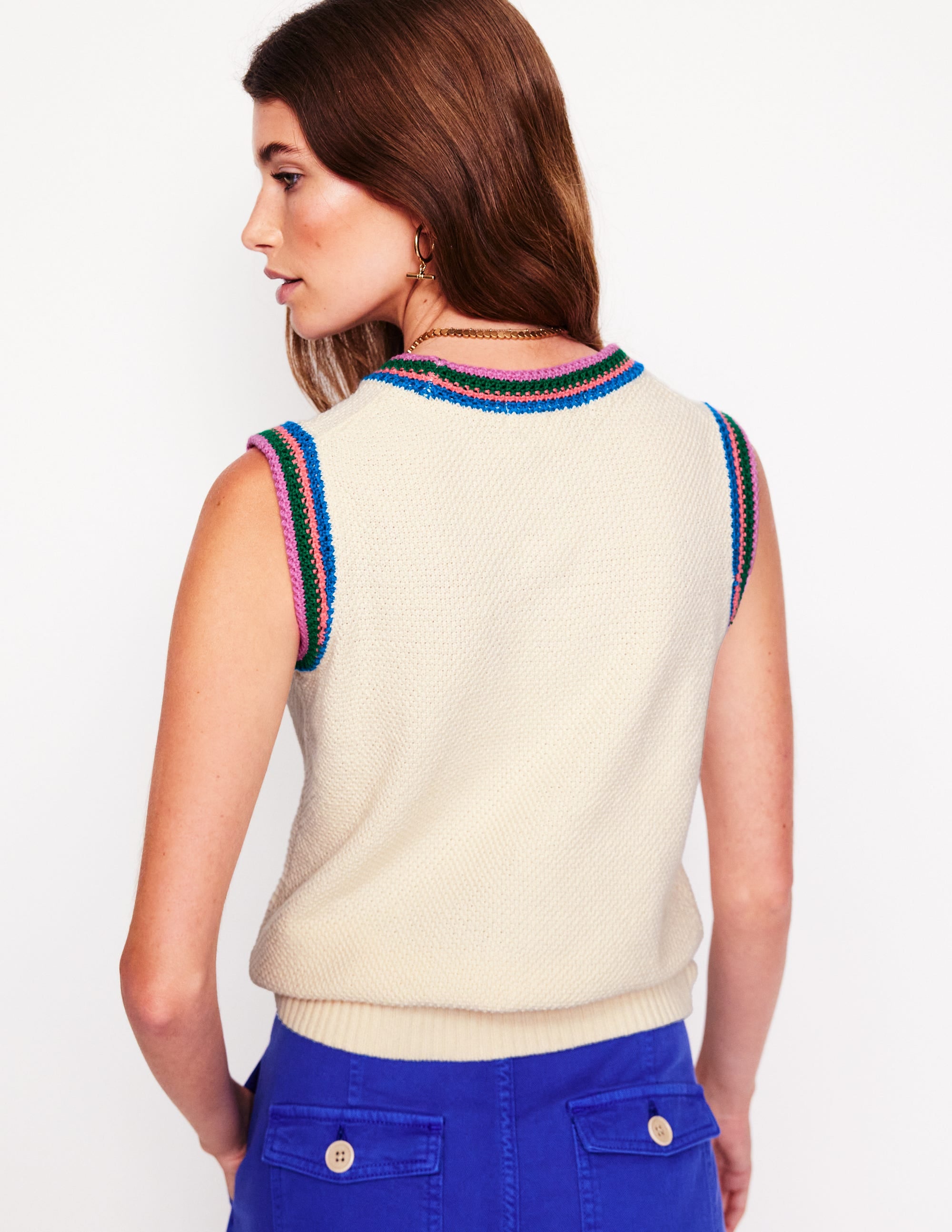 Callie Crochet Trim Tank-Warm Ivory, Rainbow Trim - Image 4