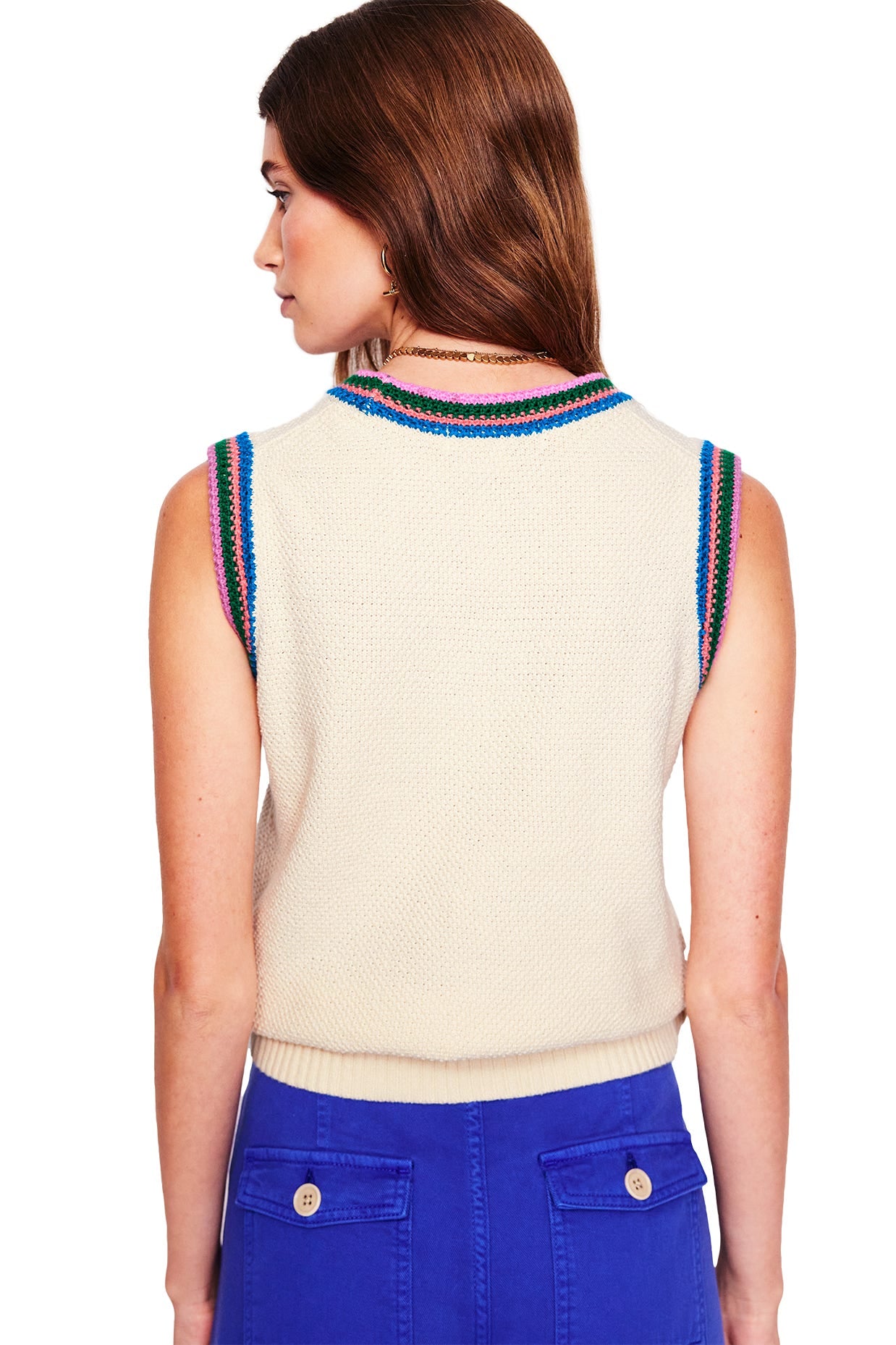 Callie Crochet Trim Tank-Warm Ivory, Rainbow Trim