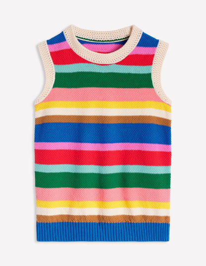 Callie Crochet Trim Tank-Bright Rainbow Stripe Large