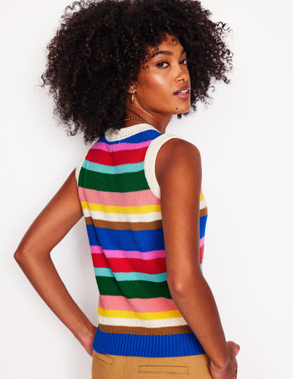 Callie Crochet Trim Tank-Bright Rainbow Stripe Large