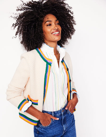 Libby Knitted Jacket-Warm Ivory, Rainbow