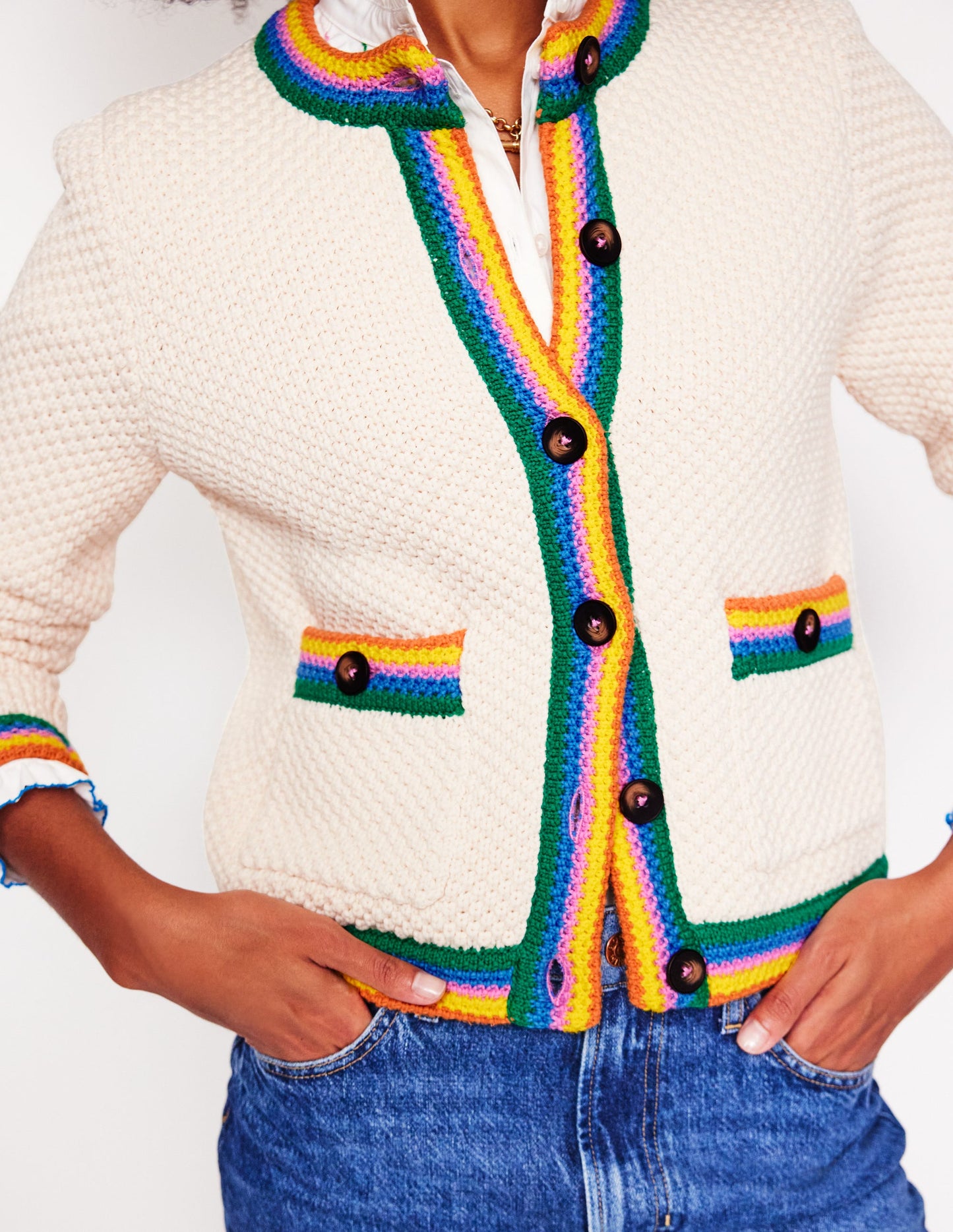 Libby Knitted Jacket-Warm Ivory, Rainbow