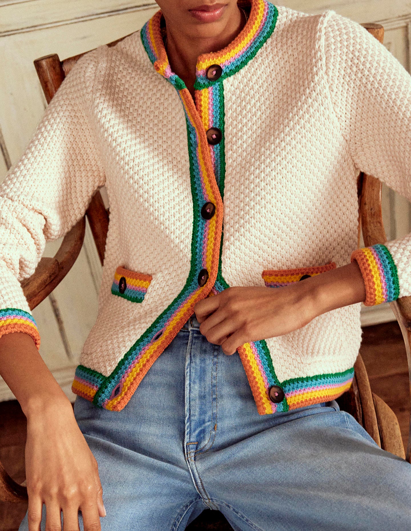 Libby Knitted Jacket-Warm Ivory, Rainbow