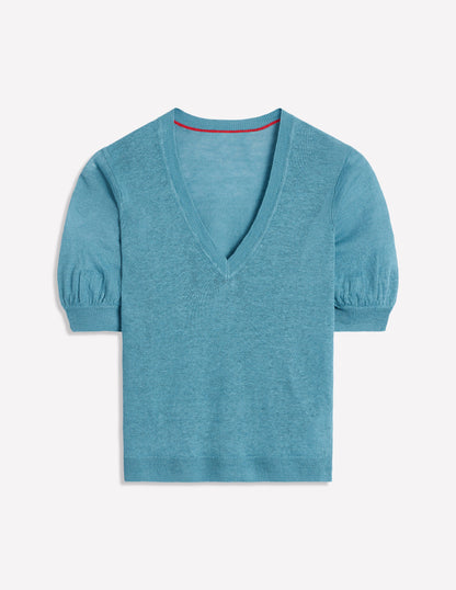 Liv V-Neck Linen T-Shirt-Duck Egg Blue