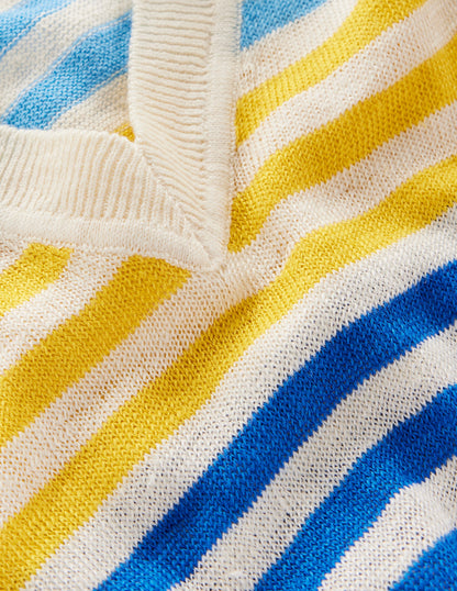 Liv V-Neck Linen T-Shirt-Banded Rainbow Stripe