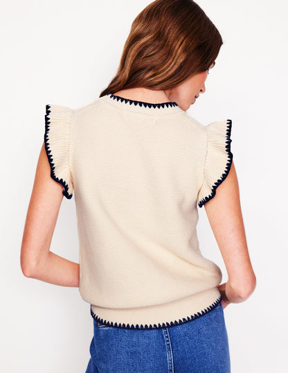 Lena Stitch Detail Vest-Warm Ivory